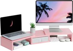 Amazon.com: TEAMIX Pink Dual Monitor Stand Riser with Drawer - Length and Angle Adjustable Double Corner Desk Shelf Organizer 37 inch for 2 Laptop/PC/Screen/TV (1 Drawer - 4.5''H) : Electronics Corner Desk Shelf, Dual Monitor Stand, Dual Monitor, Shelf Organizer, Cubicle Decor, Desk Shelf, Monitor Stand, Desk Shelves, Pc Laptop