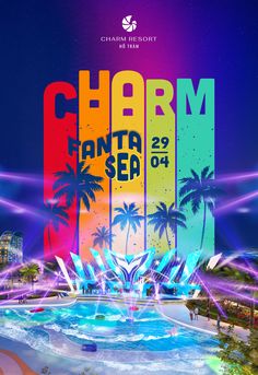 Charm Resort Hồ Tràm, Dee Design, event KV Hotel Mural, Travel Ads, Real Estates Design, Key Visual, Gold Aesthetic, Color Festival, Party Poster, Graphic Design Posters, Art Logo