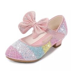 Introducing our exquisite Girls Leather Round Toe Flat Heel Crystal Princess Shoes, designed to make your little one feel like a true princess. Crafted with the utmost care and attention to detail, these shoes combine style and comfort perfectly. Featuring a round toe design, these shoes provide ample room for little toes to wiggle and move freely. The flat heel ensures stability and ease of walking, allowing your princess to explore the world with confidence. Adorned with sparkling crystals, th High Heels For Kids, Girls Leather Shoes, Shoes Princess, Hak Tinggi, Girls High Heels, Pink High Heels, Crystal Shoes, Princess Shoes, Faux Leather Heels