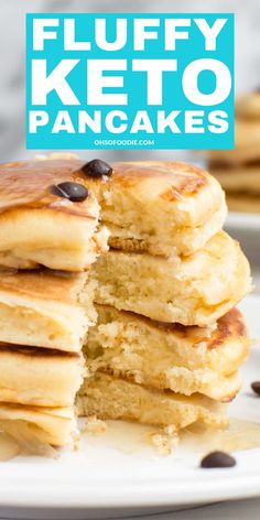 fluffy keto pancakes stacked on top of each other