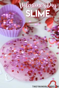 valentine's day slime recipe with pink and red sprinkles