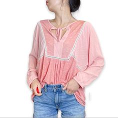 Freshen Up Your Casualwear Wardrobe With This Nwt Caslon Nordstrom Peachy Pink Crochet Detail Boho Peasant Longsleeve Blouse Size M. By Caslon From Nordstrom, Size M Could Fit L Too, Brand New With Tag. Fabric 100% Rayon. Approx Measurements: Pit To Pit 23" Sleevelength 22" Length 25' The Pullover Blouse Is Cut From Lightweight Soft Snuggly Rayon Fabric To Keep You Comfortable From Season To Season. The Flowy Blouse Showcases Allover Textured Detailing For A Charming Look, While The Flouncy Slig Casual Long Sleeve Peasant Top For Beach, Spring Vacation Long Sleeve Peasant Top, Long Sleeve Peasant Top For Spring Vacation, Feminine Spring Blouse With Crochet Trim, Flowy Long Sleeve Peasant Top For Day Out, Spring Long Sleeve Peasant Top For Brunch, Long Sleeve Peasant Top For Spring Brunch, Feminine Peach Long Sleeve Blouse, Feminine Long Sleeve Peach Blouse