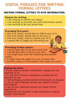 a poster with different types of writing and phrases on it, including the words useful phrases for