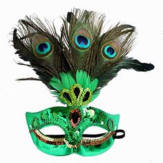 PRICES MAY VARY. BLUE GARLIC Masquerade Mask Women Women's Costume Masks Mardi Gras Mask Green Masquerade Mask, Peacock Mask, Masquerade Mask Women, Couples Masquerade Masks, Christmas Party Fashion, Green Mask, Mascaras Halloween, Feather Mask, Mask Fashion