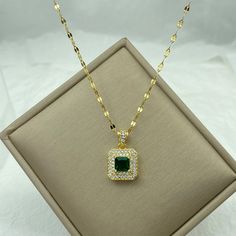 Gold Necklace for Women Zircon Jewelry Pendant Necklace Titanium Steel – daiiibabyyy Flower Pendant Clavicle Chain Necklace As Gift, Gift Flower Pendant Clavicle Chain Necklace, Gold Plated Clavicle Chain With Square Pendant, Green Flower Pendant Jewelry With Adjustable Chain, Elegant Mother's Day Pendant Crystal Necklace, Green Cubic Zirconia Clavicle Chain Jewelry, Crystal Pendant Necklace With Clavicle Chain For Anniversary, Green Cubic Zirconia Necklace For Gift, Anniversary Crystal Pendant Necklace With Clavicle Chain