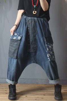 #harempants #denim #buttonfly #jeans Summer Baggy Denim Harem Pants, Denim Wide Leg Harem Pants, Baggy Denim Harem Pants, Baggy Full-length Harem Pants With Pockets, Full-length Recycled Denim Pants With Pockets, Harem Jeans, Balloon Pants, Hippie Pants, Style Jeans