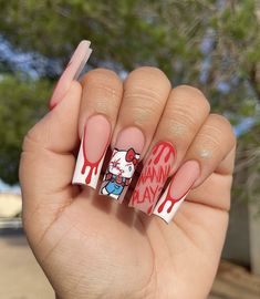 nail inspo Paznokcie Hello Kitty, Hello Kitty Nail, Kitty Nail, Horror Nails, Holloween Nails, Halloween Acrylic, Kitty Nails, Halloween Acrylic Nails