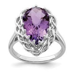 This gorgeous Sterling Silver Rhodium-plated Checker-Cut Amethyst Ring is made from high-quality 925 sterling silver and features a stunning purple amethyst stone. The pear-shaped stone measures 14.00 x 9.00 mm and has a weight of 3.60 ct. The stone is a natural gemstone that has been heat-treated and cut in a unique checkerboard pattern, giving it an eye-catching texture and shine. The ring has a delicate band width of 2mm and is plated with rhodium for added durability and a silver tone finish Swiss Blue Topaz Ring, Pear Ring, Blue Topaz Gemstone, Sky Blue Topaz, Purple Stones, Bling Rings, Pink Quartz, Quartz Ring, Color Ring