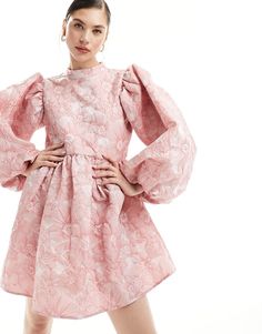 Dresses by sister jane Best dressed: secured Floral design High neck Long sleeves Button-keyhole back Regular fit Pink Dress Outfit, Pink Dress Outfits, Jacquard Mini Dress, Ballerina Pink, Sister Jane, Pink Ballerina, Drop Top, High Neck Long Sleeve, Best Dressed