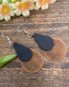 Leather, two-tone, tear drop shaped, dangle earrings.  For hygienic safety no returns or exchanges on earrings. Trendy Nickel-free Teardrop Earrings, Trendy Brown Teardrop Earrings, Side Hussle, Diy Leather Earrings, Jewelry Style, Leather Diy, Leather Earrings, Tear Drop, Polymer Clay Earrings