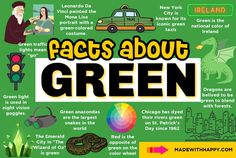 a green poster with the words fact's about green and pictures of people around it