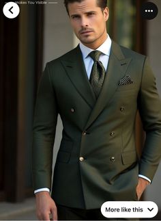 Green Double Breasted Suit, Green Suit Men, Olive Green Suit, Classy Outfits Men