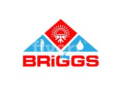 the logo for briggs is shown in red, white and blue colors on a white background