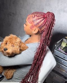 Red Lemonade Braids, Boho Stitch Braids, Cute Stitch Braids, 4 Stitch Braids, Stitch Braids Hairstyles, Two Cornrow Braids, Birthday Hairstyle, Braids Inspiration, Feed In Ponytail