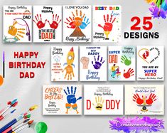 happy birthday cards with hand prints and balloons