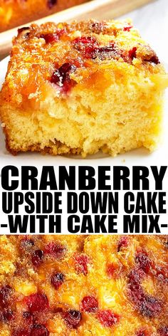 cranberry upside down cake with cake mix on the side and in the middle