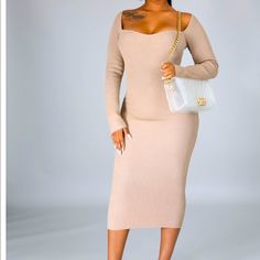 Maxi, Comfortable, Form Fitting Dress. S, M, L Available. Colors: Nude, Black, And Brown Available. Beige Bodycon Dress For Night Out In Fall, Chic Beige Bodycon Dress, Beige Bodycon Dress For Fall Night Out, Beige Bodycon Dress For Brunch, Chic Beige Bodycon Dress For Brunch, Spring Beige Bodycon Dress For Night Out, Chic Beige Midi Bodycon Dress, Beige Midi Dress For Date Night In Fall, Beige Midi Dress For Fall Date Night