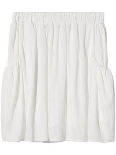 ivory white textured finish elasticated waistband two side inset pockets straight hem thigh-length Summer A-line Bottoms With Elastic Waistband, White Knee-length Bottoms With Elastic Waistband, White Bottoms With Gathered Waist For Spring, A-line Skirt With Elastic Waistband For Daywear, White A-line Flowy Skirt, White Flowy A-line Skirt, White Bottoms With Gathered Waist For Summer, Voluminous Skirt Bottoms With Pockets For Spring, Casual White Pleated Waist Mini Skirt