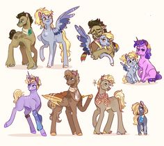 several different types of ponies in various poses