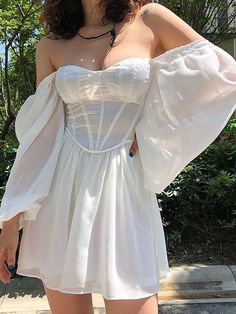 2022 Puff Sleeve Corset Mini Dress White S in Dresses Online Store | AnotherChill.com Corset Dress Vintage, White Corset Dress, 파티 드레스, Chique Outfits, Fairy Clothes, Dress Cottagecore, White Corset, Corset Mini Dress, Dress Stores Online