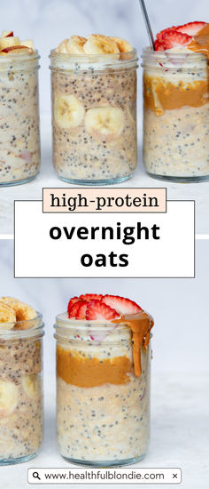 This high-protein overnight oats recipe has over 40 grams of protein per serving! Use any protein powder and choose from over 10 variations, including PB&J, apple pie, and banana bread—the perfect 5-minute healthy meal prep breakfast or snack. Homemade P3 Protein Packs, High Protein Healthy Recipes, High Protein Overnight Oats Healthy, Protien Powders Recipes, Protein Meals Breakfast, Protien Meals Simple Breakfast, Overnight Oats Healthy Protein, High Protein Breakfast No Eggs, Overnight Oats Healthy Recipe