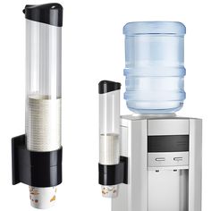 two water dispensers and a machine on white background