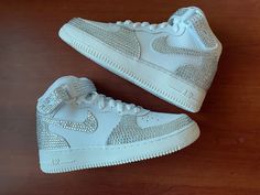 Available in AF1 mid or low top Brand new shoes Most sizes available ( Youth, Men's, and Women's) Made to order - Allow 2-3 weeks ( there is a separate post for expediting your order/putting your order at the top of the list) 3-6 day shipping I'll need you to put your size in the personalization box when you order Even though all customs are made with great quality materials, wear and tear are bound to happen. On the shoes, I use rhinestones and an industrial adhesive, so shoes are durable if ca Custom Shoes Diy, Custom Bling, Womens Golf Shoes, Air Force Ones, Nike Air Max 95, Gym Shoes, Girls Sneakers, Nike Air Max 90, Converse Shoes