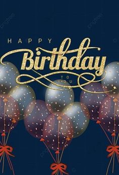 happy birthday greeting card with balloons and bow on dark blue background, eps file available