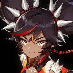 an anime character with horns on her head