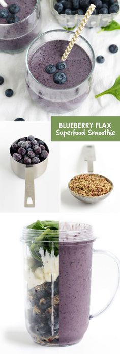 blueberry flax superfood smoothie in a jar