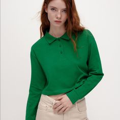 Top With Lapel Collar And V-Neck With Long Sleeves. Brand New With Tags. Armpit To Armpit 23” Length 16” Casual Green Tops With Collared Neckline, Trendy Solid Color Tops With Collared Neckline, Casual Green Top With Collared Neckline, Green Casual Collared Top, Casual Fall Blouse With Collared Neckline, Relaxed Fit Green Top With Collared Neckline, Green Relaxed Fit Top With Collared Neckline, Casual Fall Tops With Collared Neckline, Green Relaxed Fit Collared Top