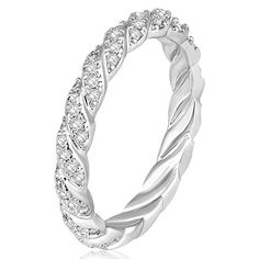 a white gold ring with diamonds on the sides and an intertwined design in the middle