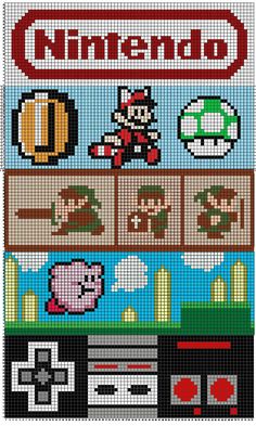 a cross stitch pattern with mario and other video games