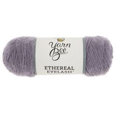 yarn bee ethereal eyelash in lavender, on a white background with the words yarn bee