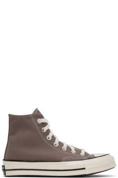 Converse: Taupe Chuck 70 Hi Sneakers | SSENSE Chuck 70, Canvas Sneakers, Golden Goose Sneaker, Patch Logo, High Tops, High Top Sneakers, Converse, Faux Leather, Women Wear