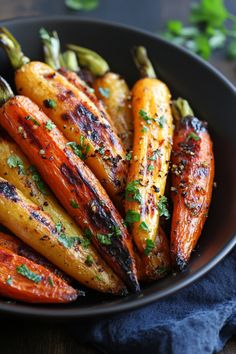 Roasted carrots seasoned with herbs and garnished with chopped parsley. Roasted Carrots With Goat Cheese, Maple Bourbon Carrots, Honey Glazed Carrots And Parsnips, Honey Balsamic Roasted Carrots With Goat Cheese, Carrots With Goat Cheese, Roasted Carrots With Thyme, Maple Dijon Roasted Carrots, Stuffing Balls Recipe, Roast Carrots