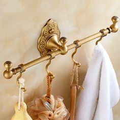 Luxury Towel Hooks Antique Brushed Brass Wall Mount Carved Single Bath Towel Bar | eBay