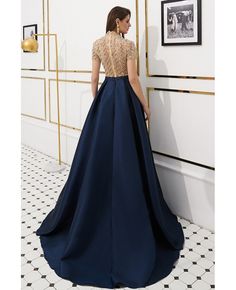 Buy Navy Blue Satin Long Formal Dress With Champange Beading Top at affordable price online. Free shipping and pro custom service since 2009. Long Formal Dress, Floor Length Prom Dresses, Make Your Own Dress, Fashion Vocabulary, Dresses Simple, Black Prom, Wedding Prep, A Line Prom Dresses, Satin Prom Dress