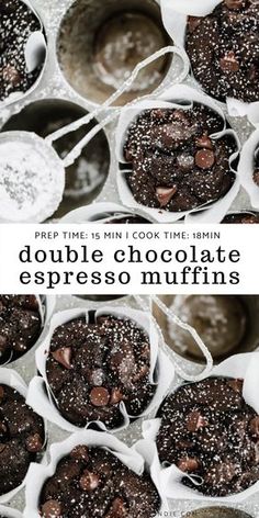 double chocolate espresso muffins with sprinkles in white cups