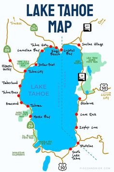 the lake tahoe map is shown in blue