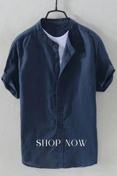 Men's Loose Cotton Linen Pocket Solid Color Vintage Shirt Top Casual V-neck Shirt For Beach Season, Summer Cotton V-neck Shirt, Half Sleeve Tops For Summer Vacation, Summer Casual Collar Short Sleeve Shirt With Buttons, Half Sleeve Beach Top For Summer, Summer Beach Tops With Half Sleeves, Summer Beach Top With Half Sleeves, Cotton V-neck Shirt For Summer, Casual Half Sleeve Summer Shirt