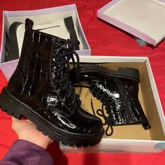 Black Combat Boots Soda Size 6.5 Box Slightly Damaged Soda Shoes, Black Combat Boots, Moto Boots, Black Boots, Combat Boots, Size 6, Women Shoes, Boots, Women Shopping