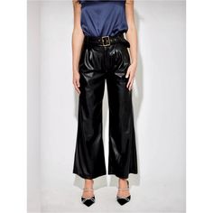 Generation Love Genesis Vegan Leather Trouser, Size 6 In Black. Approx $307 Msrp New With Tags Measurements (All Approx) :: 15" Waist, 13" Rise, 28" Inseam #0902p-W14.2 - Gold Buckle Belt - High Waisted - Wide Leg - Side Slant Pockets - Vegan Leather Gold Buckle Belt, Leather Trousers, Buckle Belt, Black Belt, Pant Jumpsuit, Vegan Leather, Wide Leg, Pants For Women, Trousers