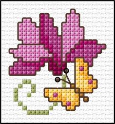 a cross stitch pattern with pink and yellow flowers