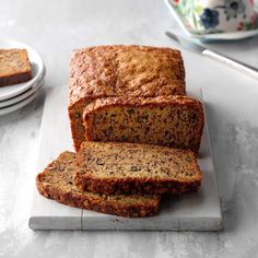 slices of banana bread on a cutting board