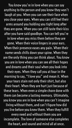 a poem written in black and white with the words you know your love is when you can