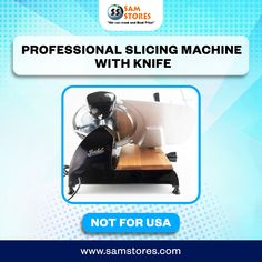 an advertisement with the words professional slicing machine with knife not for usa on it