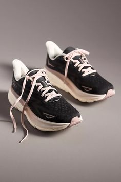 HOKA® Clifton 9 Sneakers | Anthropologie Cute Black Tennis Shoes, Hoka Outfit, Hoka Shoes Woman, Hoka Clifton 9, People Fly, Black Tennis Shoes, Suede Outfit, Clifton 9, Hoka Clifton