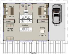 the floor plan for a two bedroom apartment with an attached garage and living room area