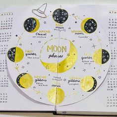 a calendar with the phases of the moon on it, as well as some writing